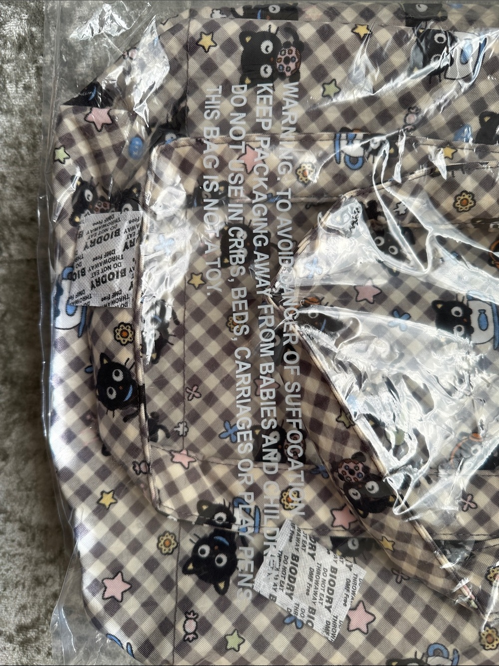 Baggu Everyday Cloud Bag - Chococat Grey Gingham NWT - Picture 6 of 8